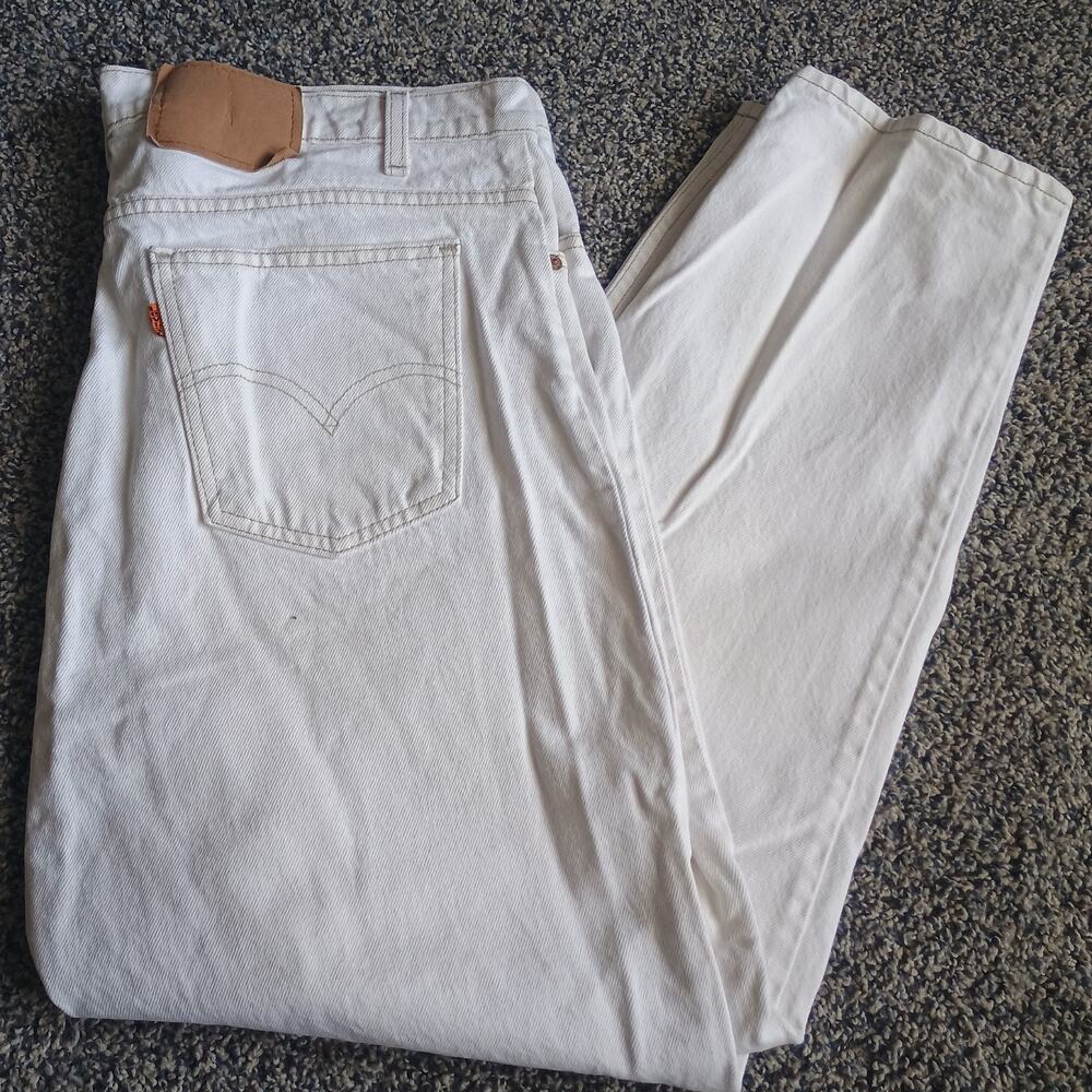 Levi's Orange Tabs Vintage 90s White Denim Jeans 36x29 550 Tapered Leg Grunge